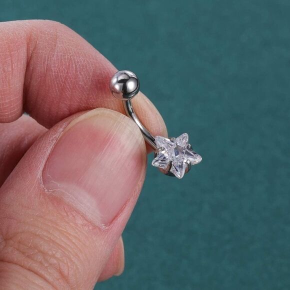 14G 316L Star Cubic Zirconia Barbell Belly Button Navel Rings -  Set of 10 - Picture 6 of 7